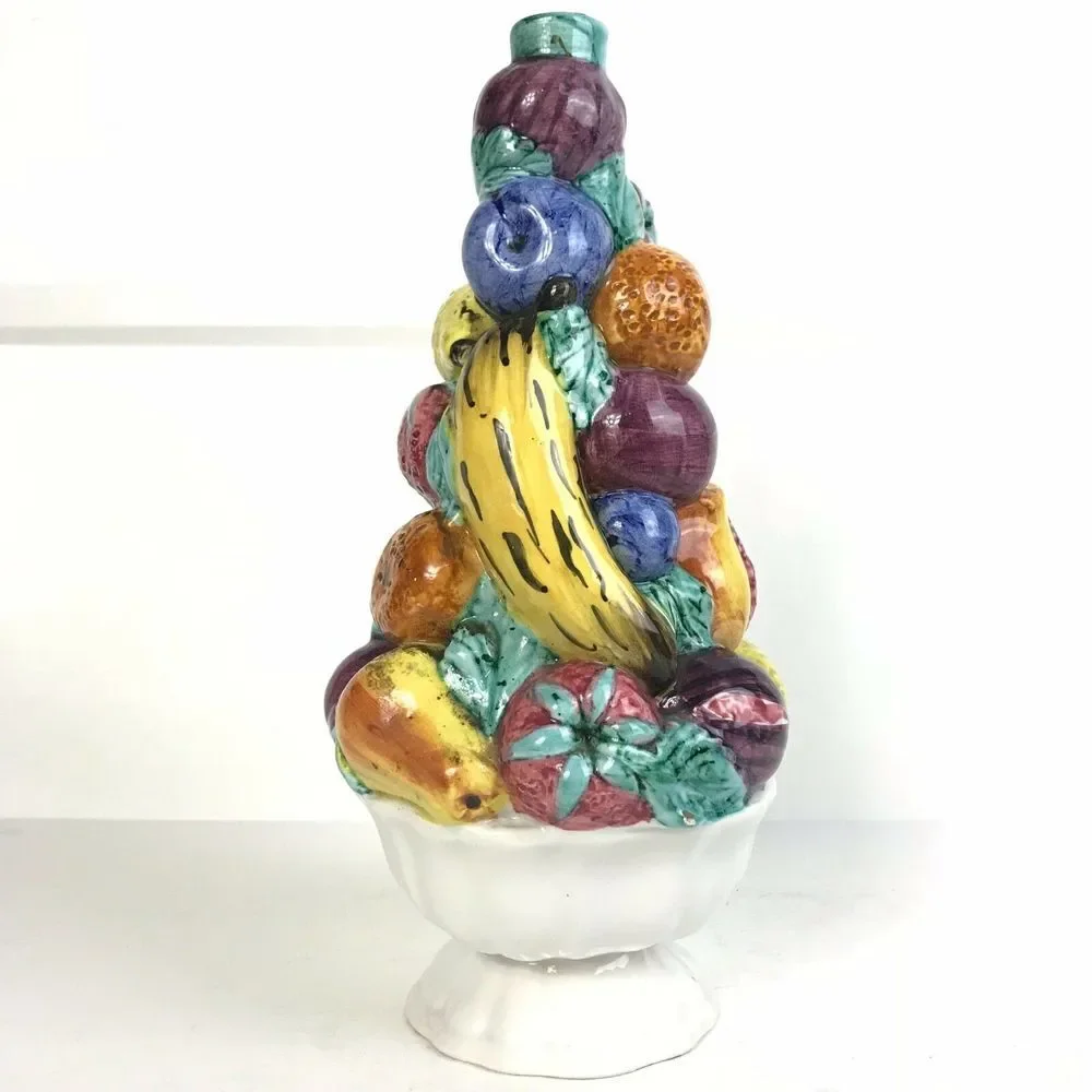 Vintage Genuine Italian Majolica Hand Moulded Fruit Tree Vase Centerpiece